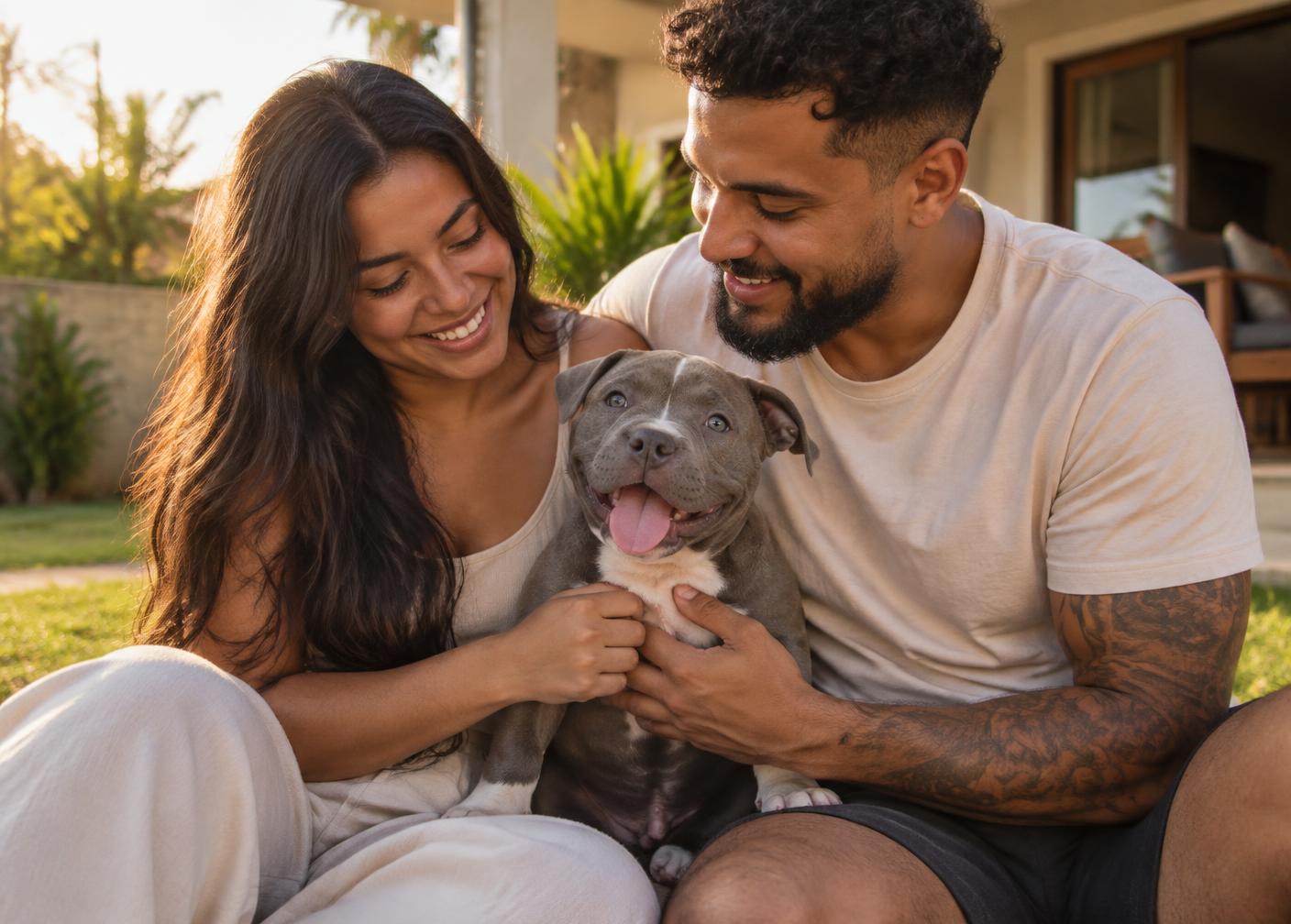 Família feliz com seu filhote